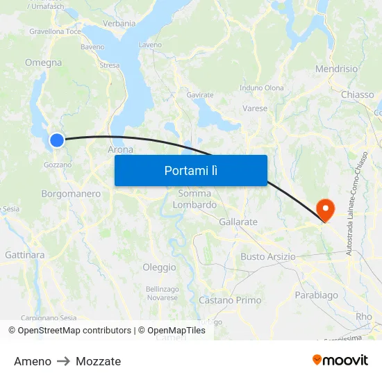 Ameno to Mozzate map