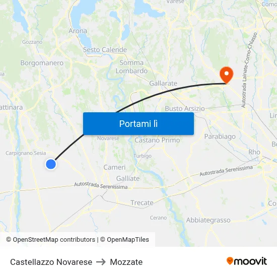 Castellazzo Novarese to Mozzate map