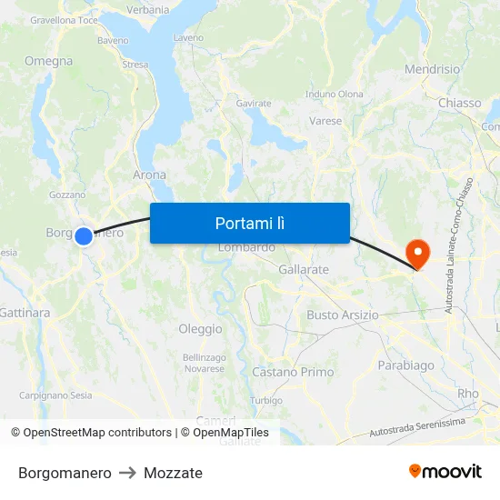 Borgomanero to Mozzate map