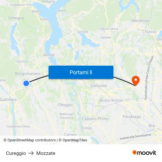 Cureggio to Mozzate map