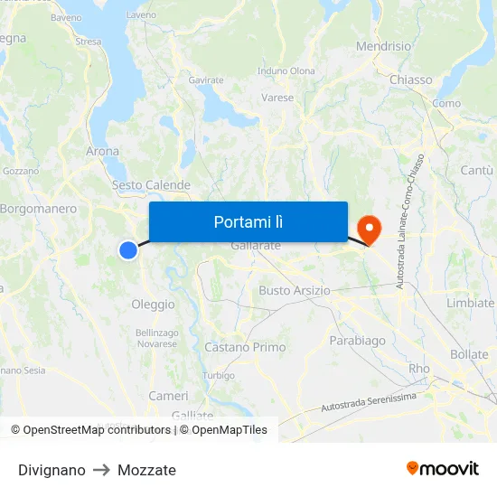 Divignano to Mozzate map