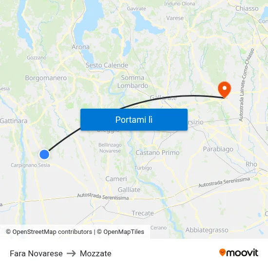 Fara Novarese to Mozzate map