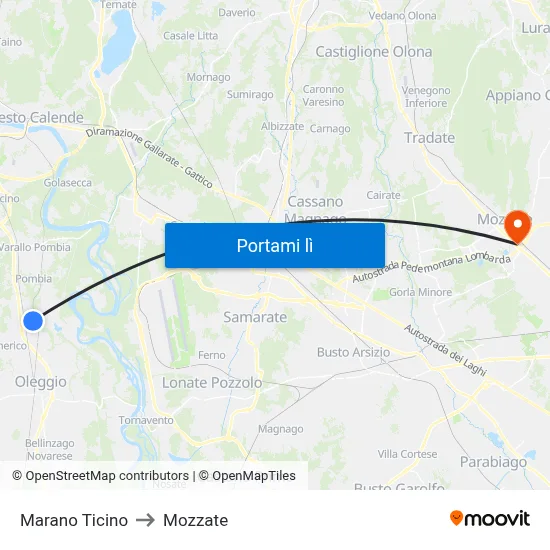 Marano Ticino to Mozzate map