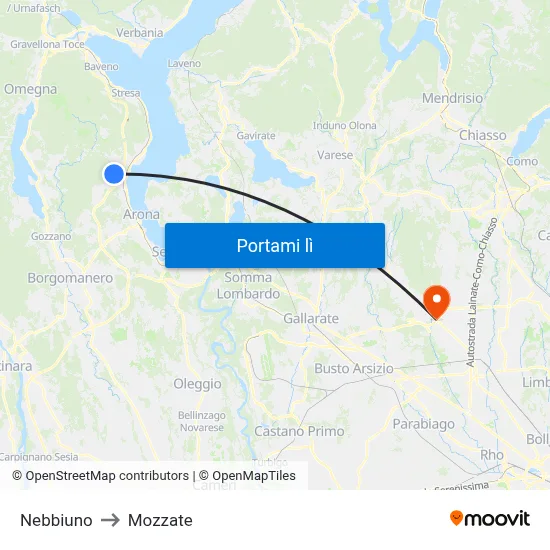 Nebbiuno to Mozzate map