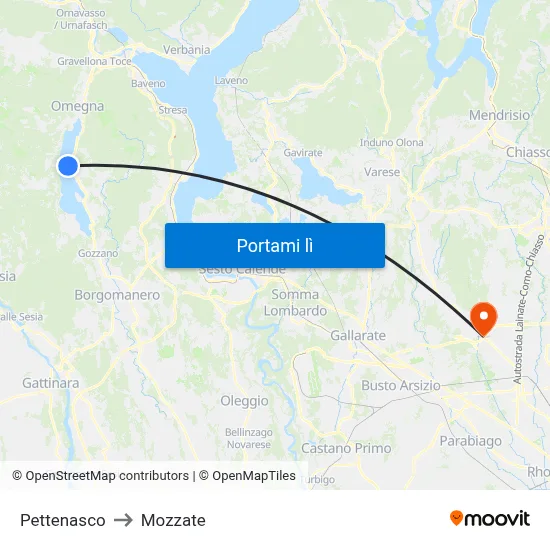 Pettenasco to Mozzate map