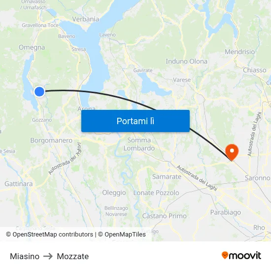 Miasino to Mozzate map
