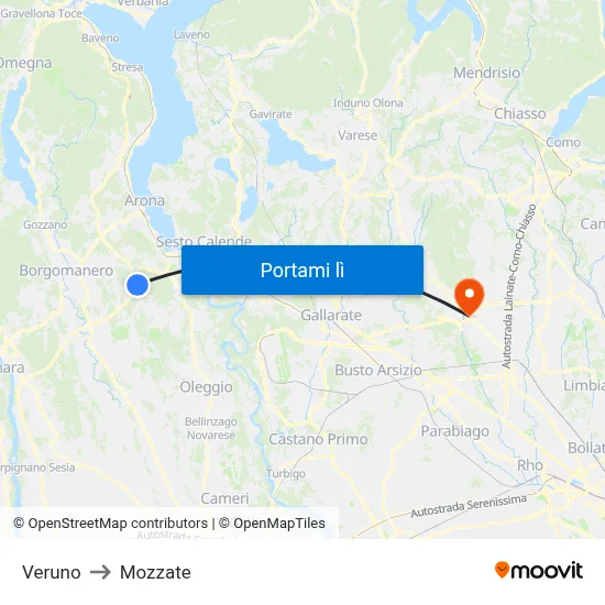 Veruno to Mozzate map