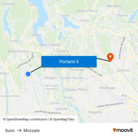 Suno to Mozzate map