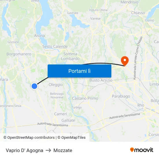 Vaprio D' Agogna to Mozzate map