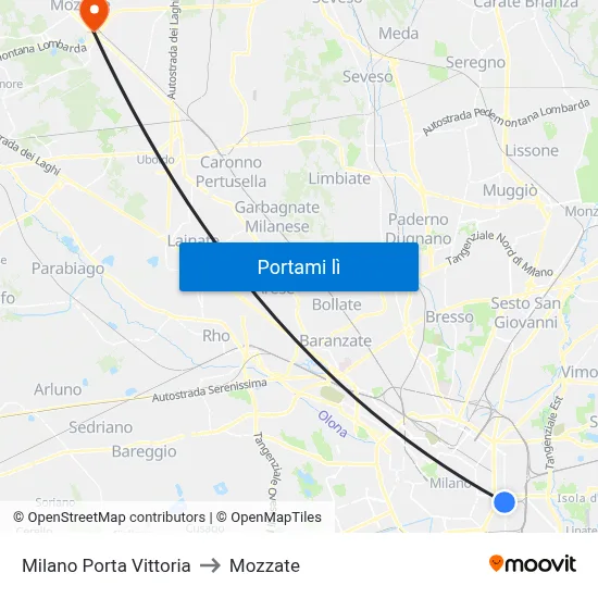 Milano Porta Vittoria to Mozzate map