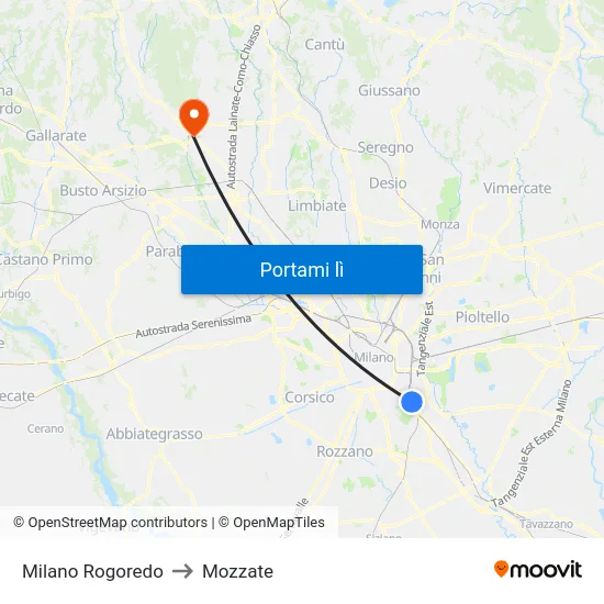 Milano Rogoredo to Mozzate map