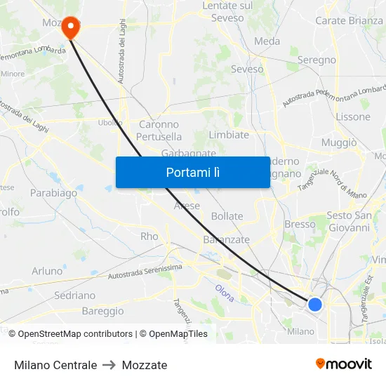 Milano Centrale to Mozzate map