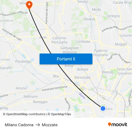 Milano Cadorna to Mozzate map