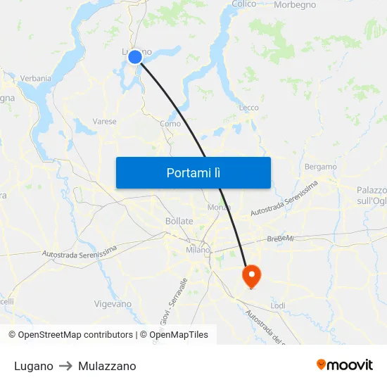 Lugano to Mulazzano map