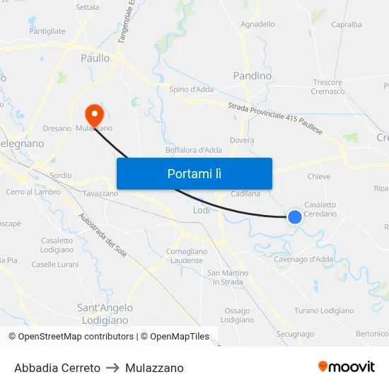 Abbadia Cerreto to Mulazzano map