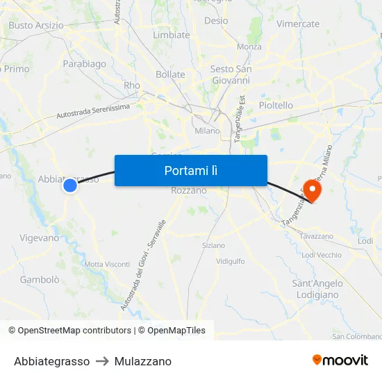 Abbiategrasso to Mulazzano map
