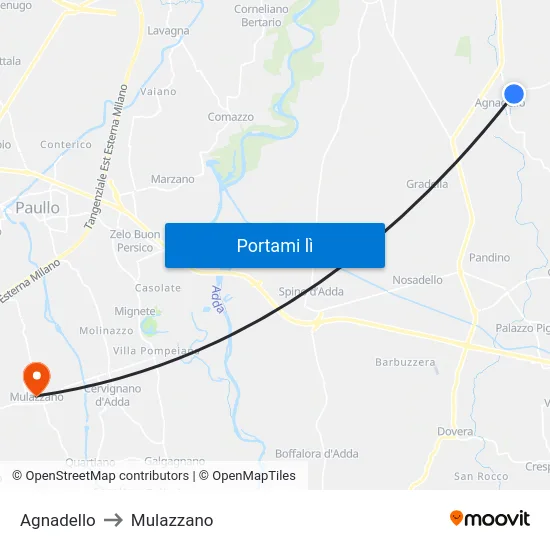 Agnadello to Mulazzano map