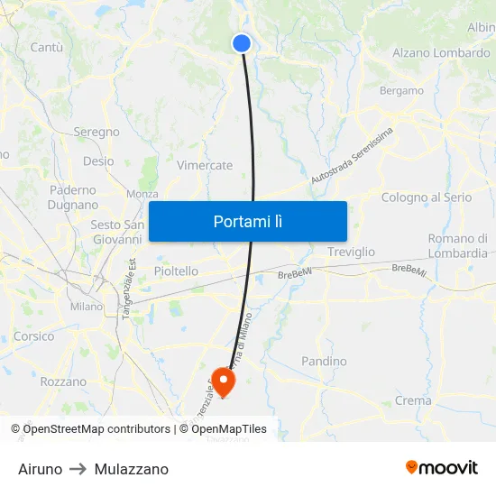 Airuno to Mulazzano map