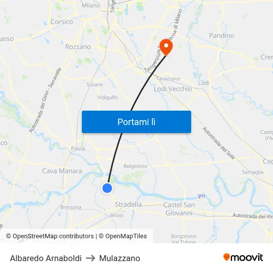 Albaredo Arnaboldi to Mulazzano map