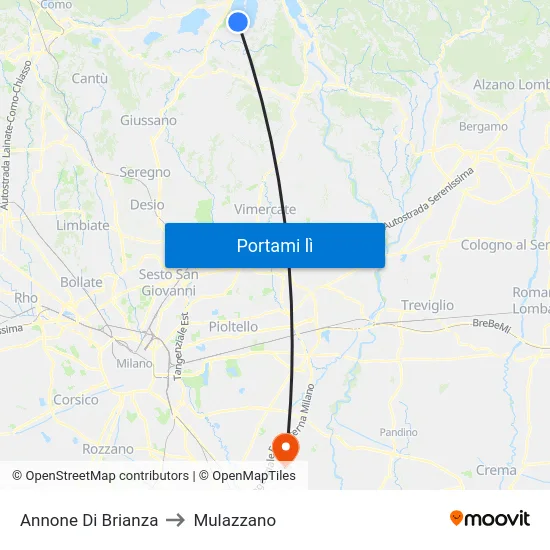 Annone Di Brianza to Mulazzano map