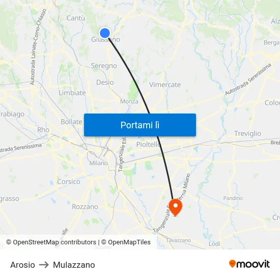 Arosio to Mulazzano map