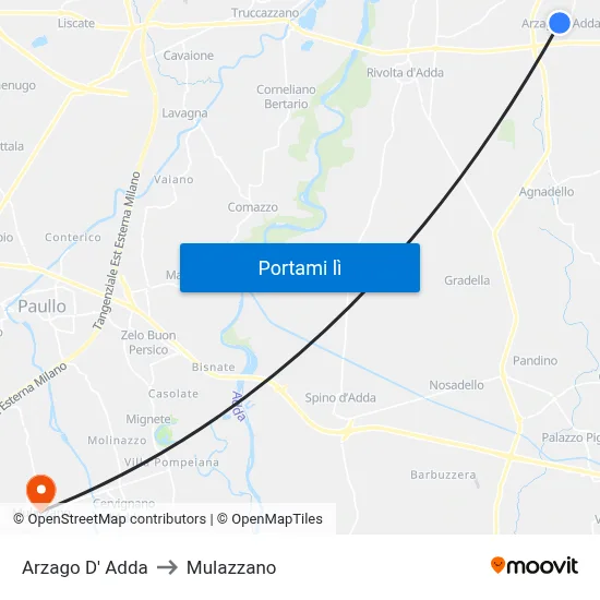 Arzago D' Adda to Mulazzano map