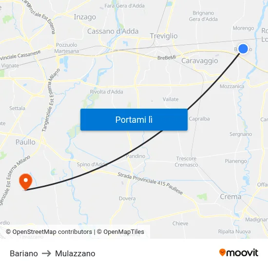 Bariano to Mulazzano map