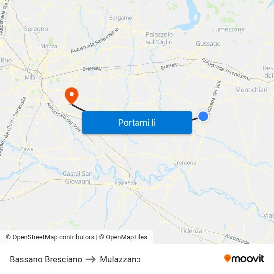 Bassano Bresciano to Mulazzano map