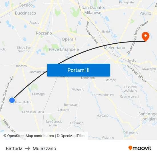 Battuda to Mulazzano map