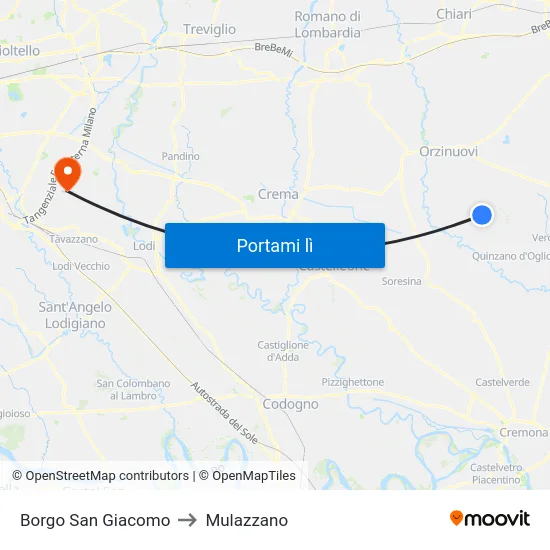 Borgo San Giacomo to Mulazzano map
