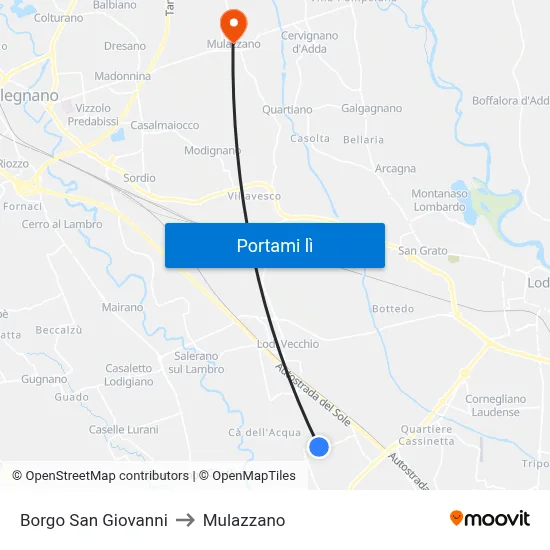 Borgo San Giovanni to Mulazzano map