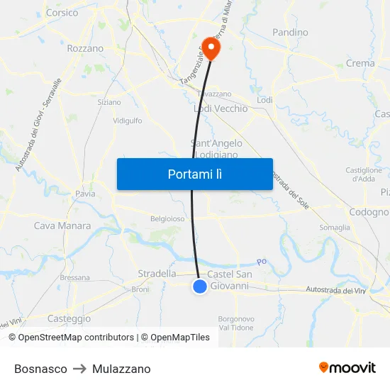Bosnasco to Mulazzano map