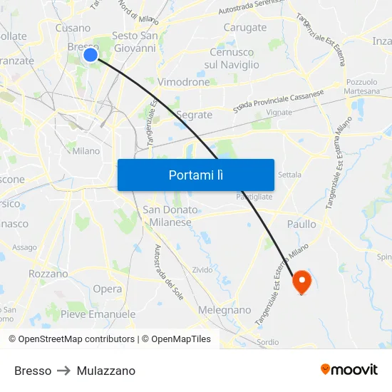 Bresso to Mulazzano map