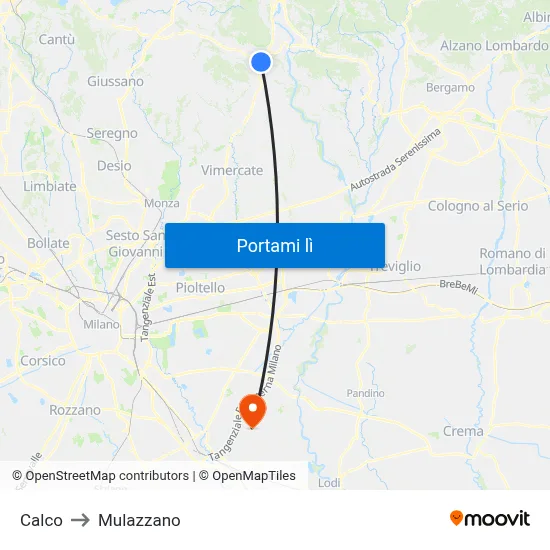 Calco to Mulazzano map