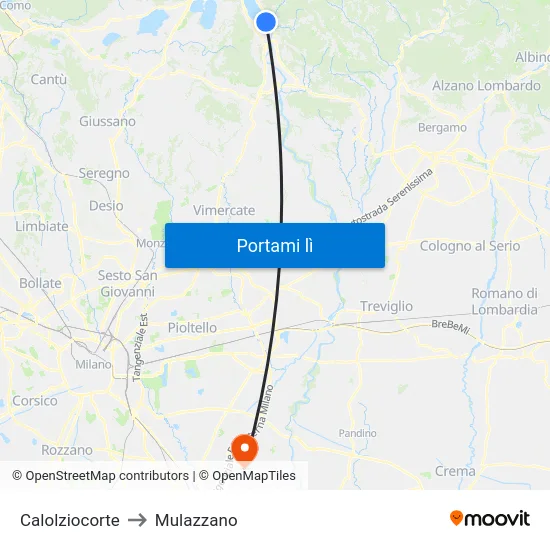 Calolziocorte to Mulazzano map
