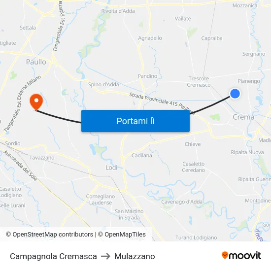 Campagnola Cremasca to Mulazzano map