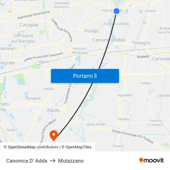 Canonica D' Adda to Mulazzano map