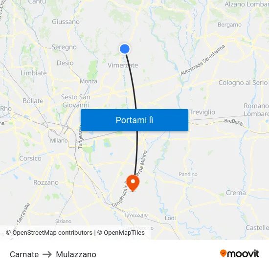 Carnate to Mulazzano map