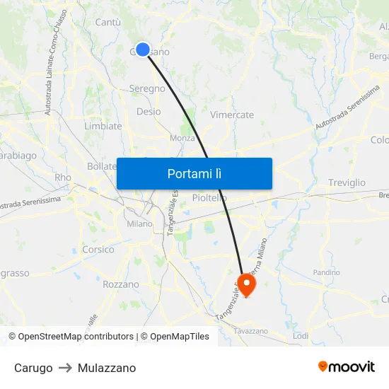 Carugo to Mulazzano map