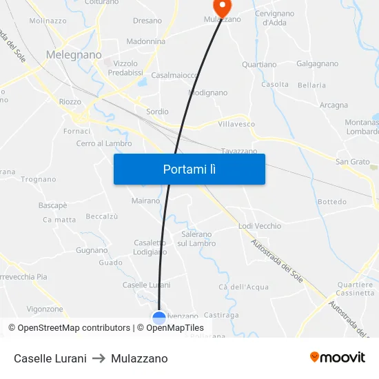 Caselle Lurani to Mulazzano map