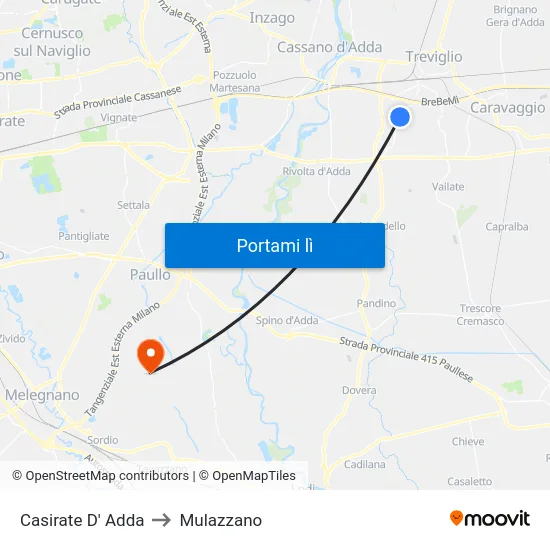Casirate D' Adda to Mulazzano map