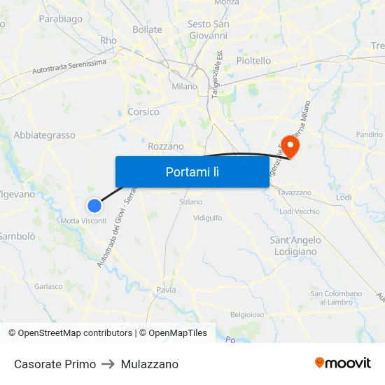 Casorate Primo to Mulazzano map