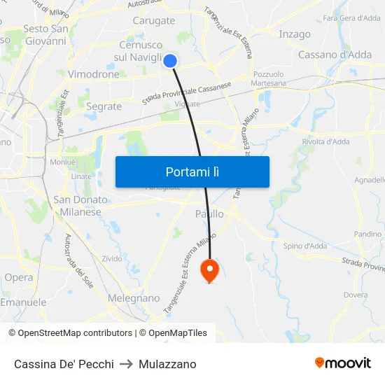 Cassina De' Pecchi to Mulazzano map
