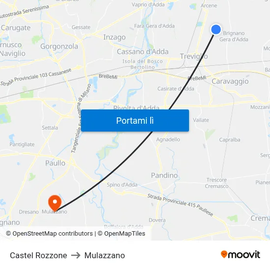 Castel Rozzone to Mulazzano map