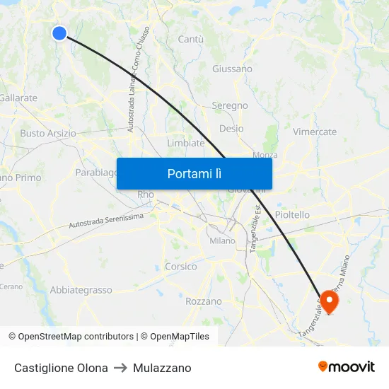 Castiglione Olona to Mulazzano map