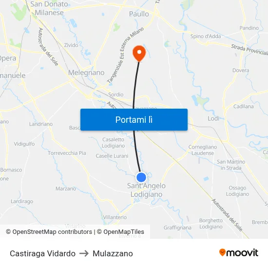 Castiraga Vidardo to Mulazzano map