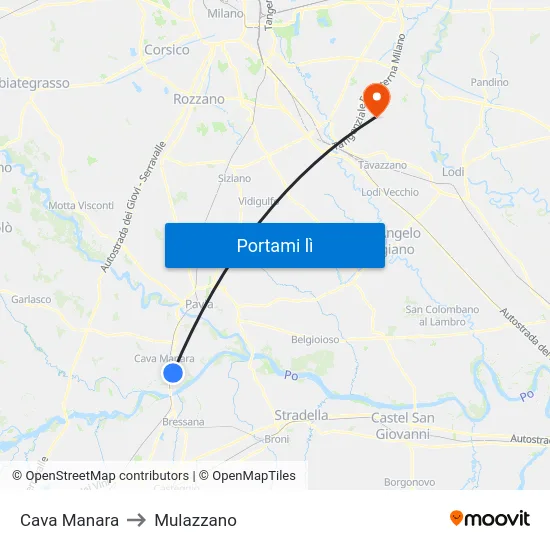 Cava Manara to Mulazzano map