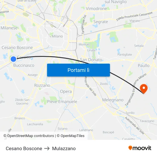 Cesano Boscone to Mulazzano map