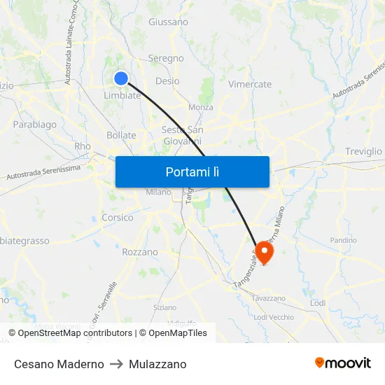 Cesano Maderno to Mulazzano map