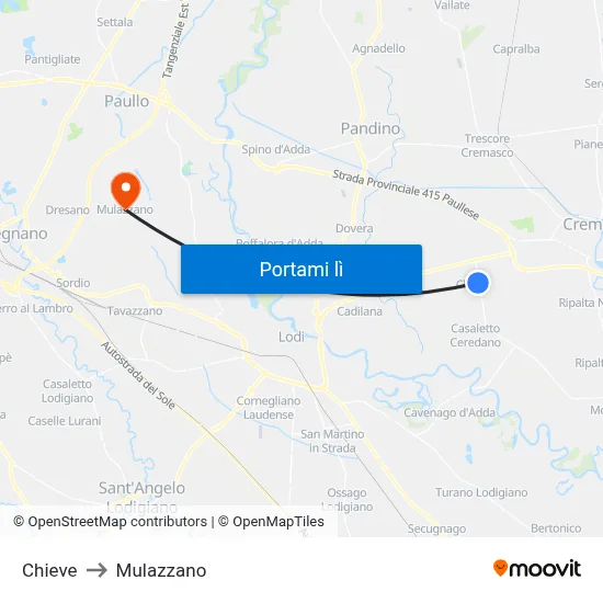Chieve to Mulazzano map